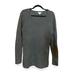 Garnet hill scoop neck wool blend recipe ribbed tunic dark green sweater size L